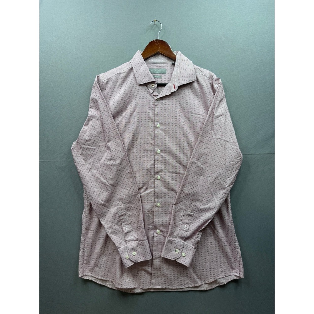 Perry Ellis Premium Slim Fit Dress Shirt Mens Size 17 34/35 Geometric Pattern